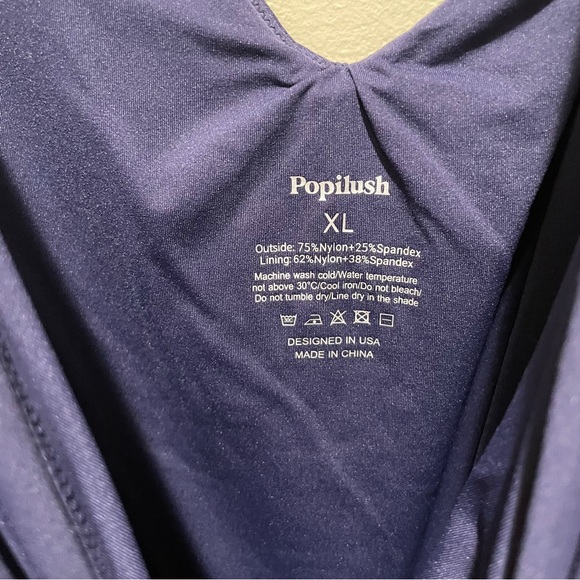 Popilush Deep V Neck Sleeveless Thong Bodysuit Navy Blue Women’s Size XL - Picture 10 of 12